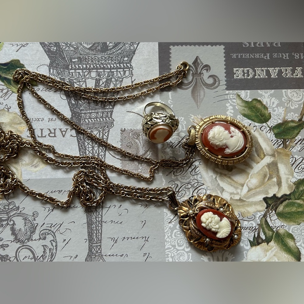 Vintage Cameo Necklaces and Ring Lot - Picture 2 of 4